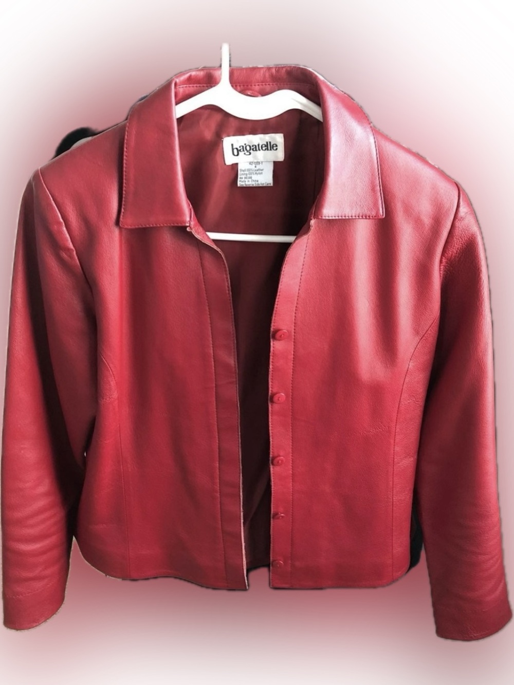 Vintage Bagatelle Women's Red Leather Button-Front Jacket